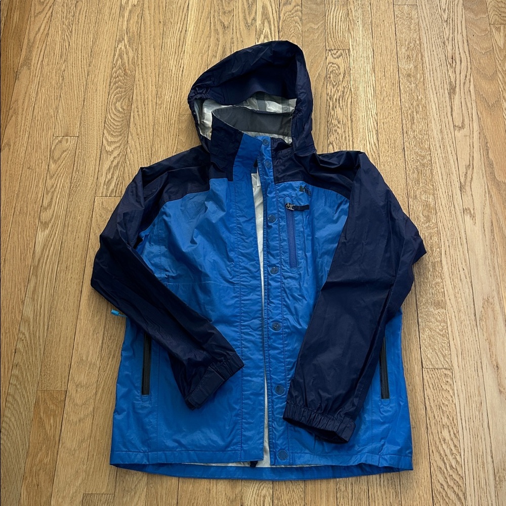 REI COOP Two-Tone Blue Hooded rain Jacket size large (14-16) - Picture 11 of 12